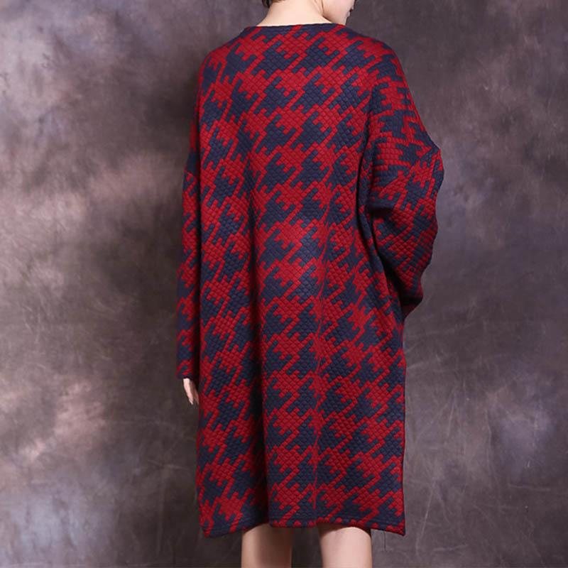 Løs Rund Hals Høst Printed Cotton Lin Mini Dress