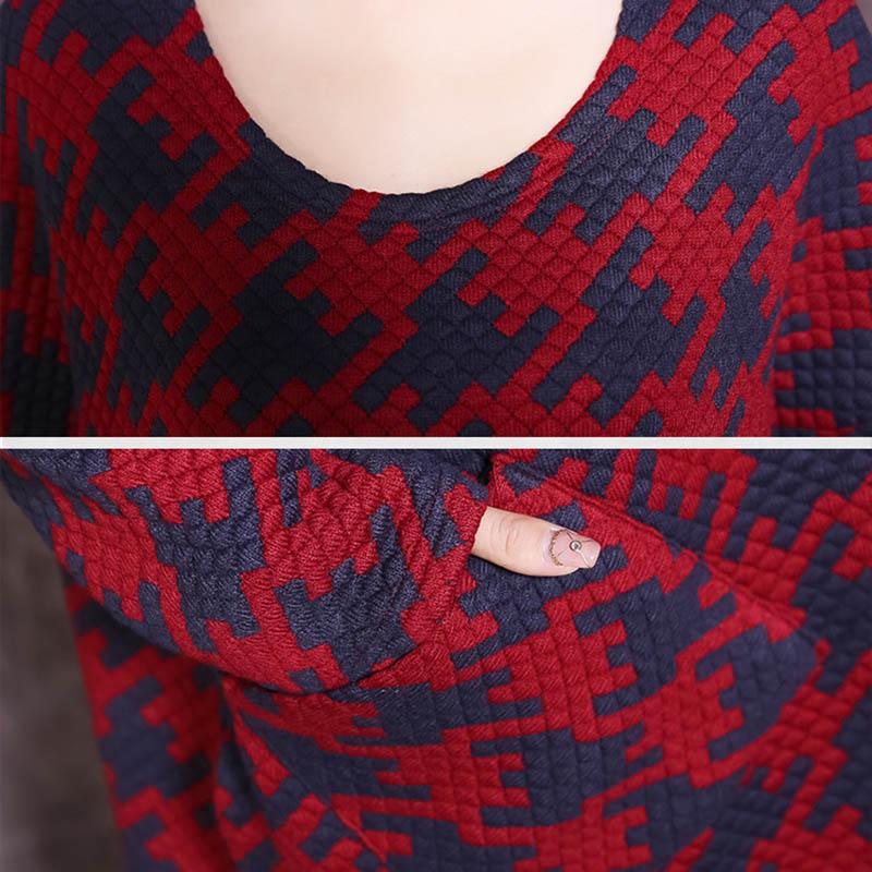Løs Rund Hals Høst Printed Cotton Lin Mini Dress