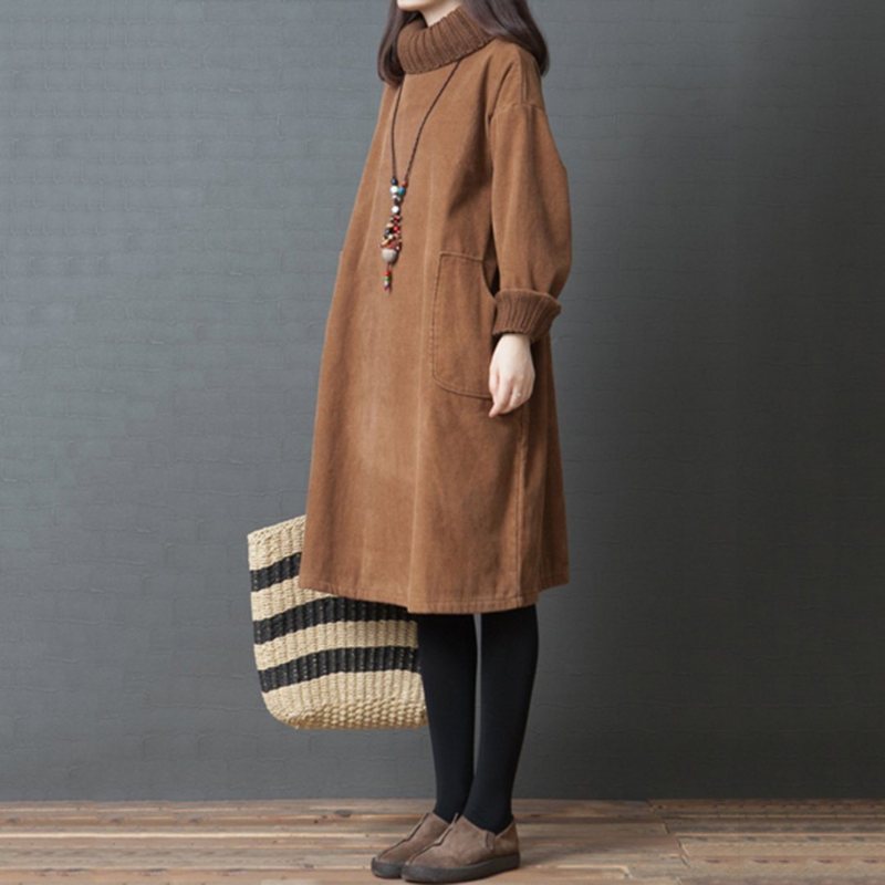 Oversize Strikket Paneled Corduroy Høst Vinterkjole