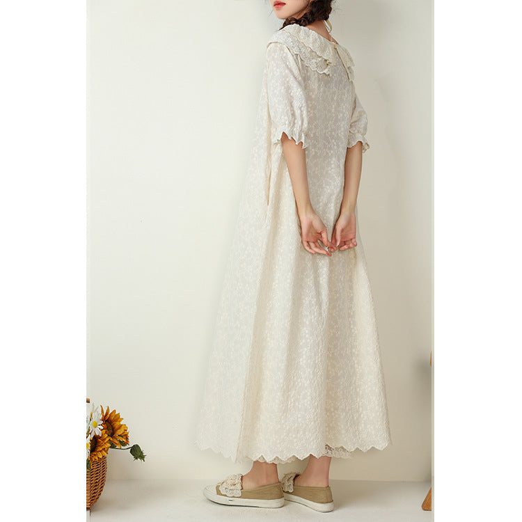 Plus Size Bomull Lin Vintage Broderi Løs Kjole