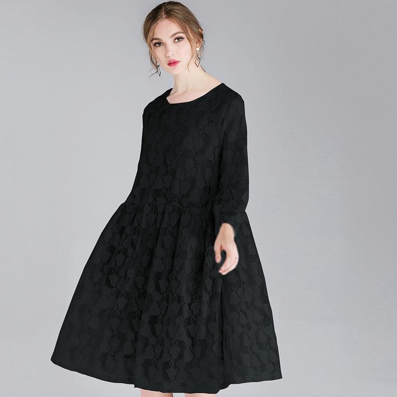 Plus Size Lace Hollow Out Sweetheart Langermet Kjole Med Stropp