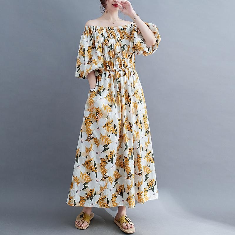 Plus Size Løs Sommerblomstret Bomullskjole