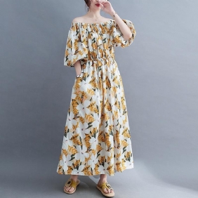 Plus Size Løs Sommerblomstret Bomullskjole
