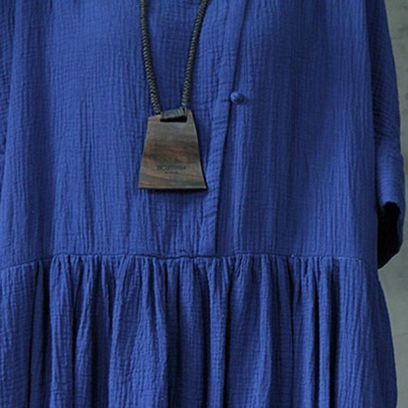 Plus Size Solid Rich Lin Loose Shift Gathered Dress M-5xl