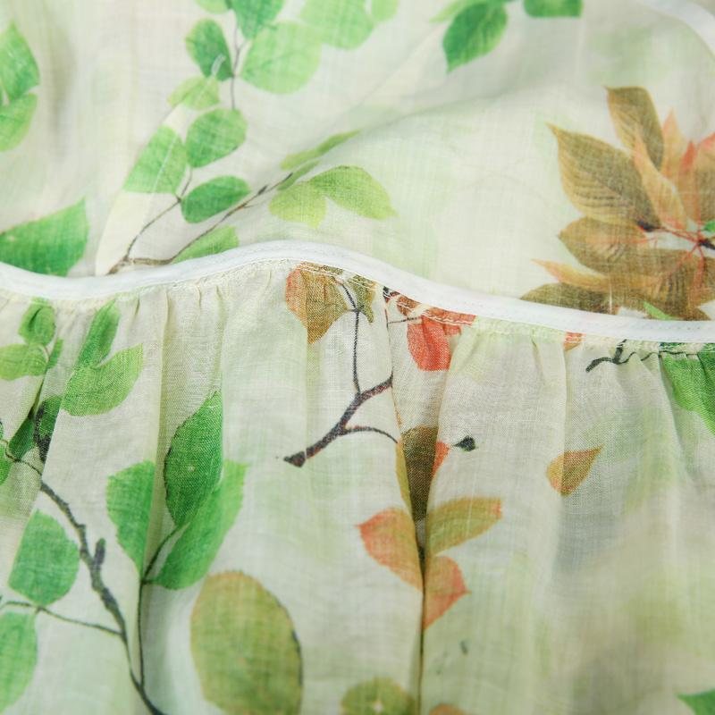 Pure Ramie Large Size V-hals Print Kortermet Kjole