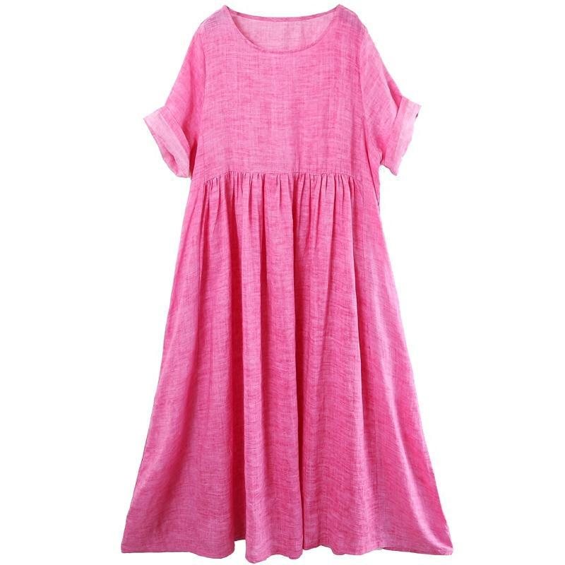 Pure Ramie Summer Large Size Casual Kortermet Kjole
