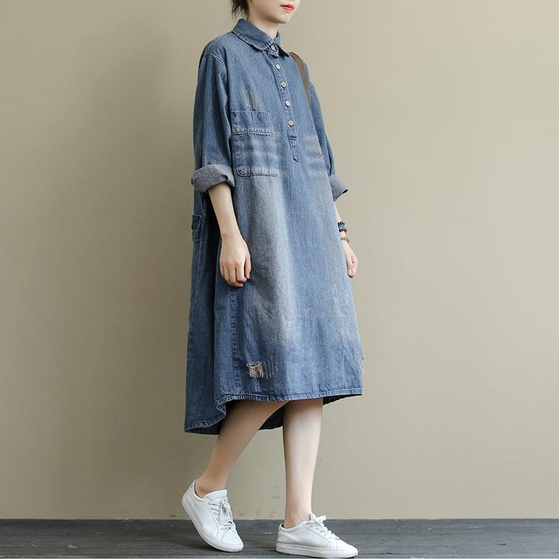Retro Denim Vasket Mid-length Kjole