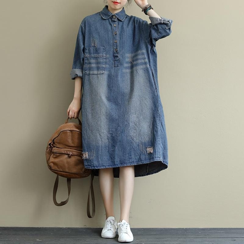 Retro Denim Vasket Mid-length Kjole