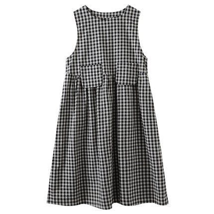 Sommer Retro Bomull Lin Rutet Ermeløs Kjole