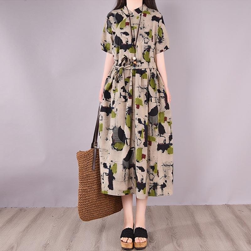 Sommer Retro Printed Loose Plus Size Bomullskjole
