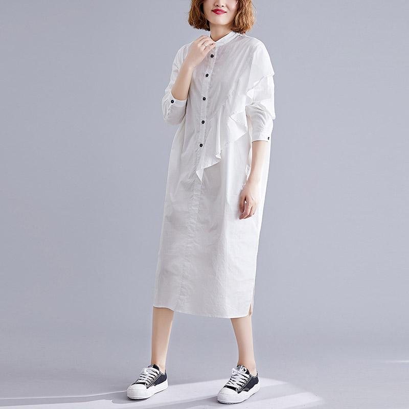 Spring Langermet Ruffle Blue Shirt Dress