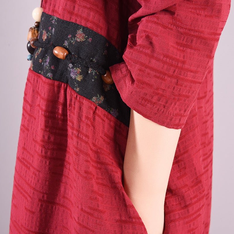 Spring Retro Patchwork Enkeltspent Løs Kjole