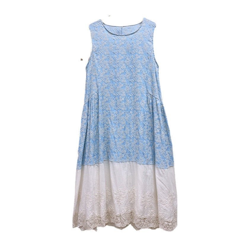 Summer Retro Floral Brodery Ermeløs Bomullslinkjole