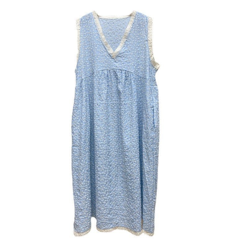 Summer Retro Floral Ermeløs V-hals Bomullskjole