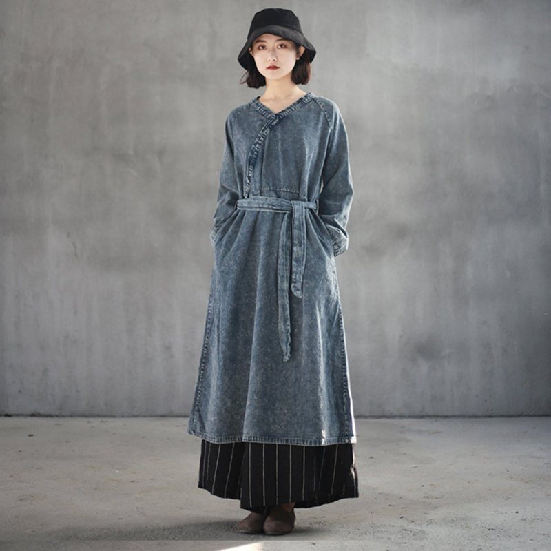 Surplice Denim Kjole Med Belte