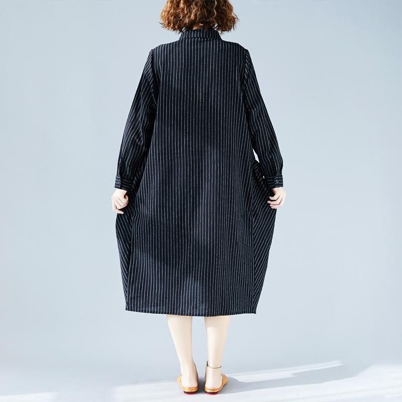 Svart Løse Store Lommer Stripe Kjole