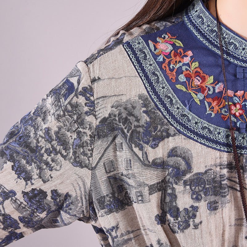 Vår Høst Retro Floral Patchwork Bomullskjole