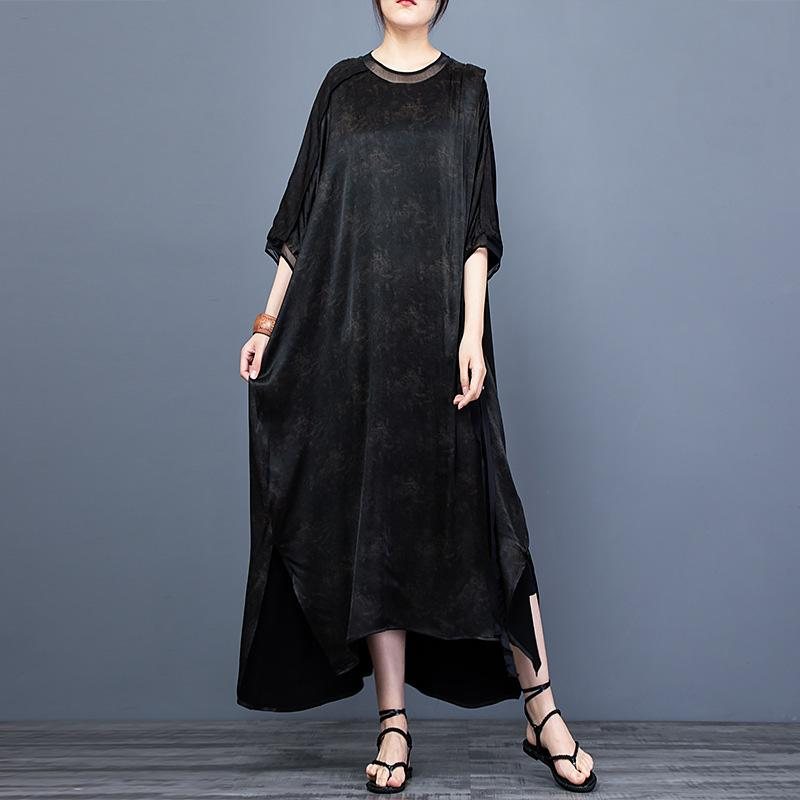 Vår Sommer Trykt Løs Slit Silk Maxi Kjole