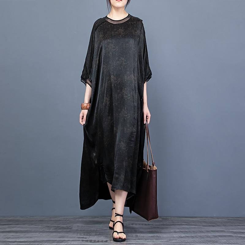 Vår Sommer Trykt Løs Slit Silk Maxi Kjole