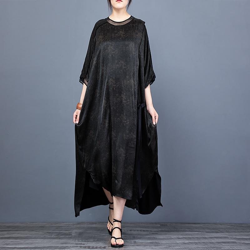 Vår Sommer Trykt Løs Slit Silk Maxi Kjole