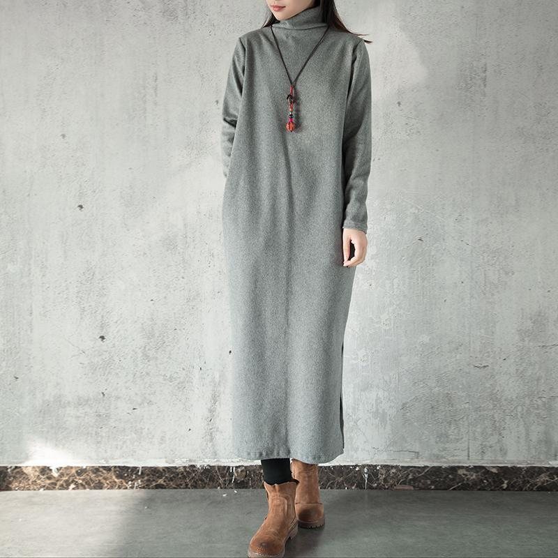 Vintage Vinter Split Lang Strikket Kjole