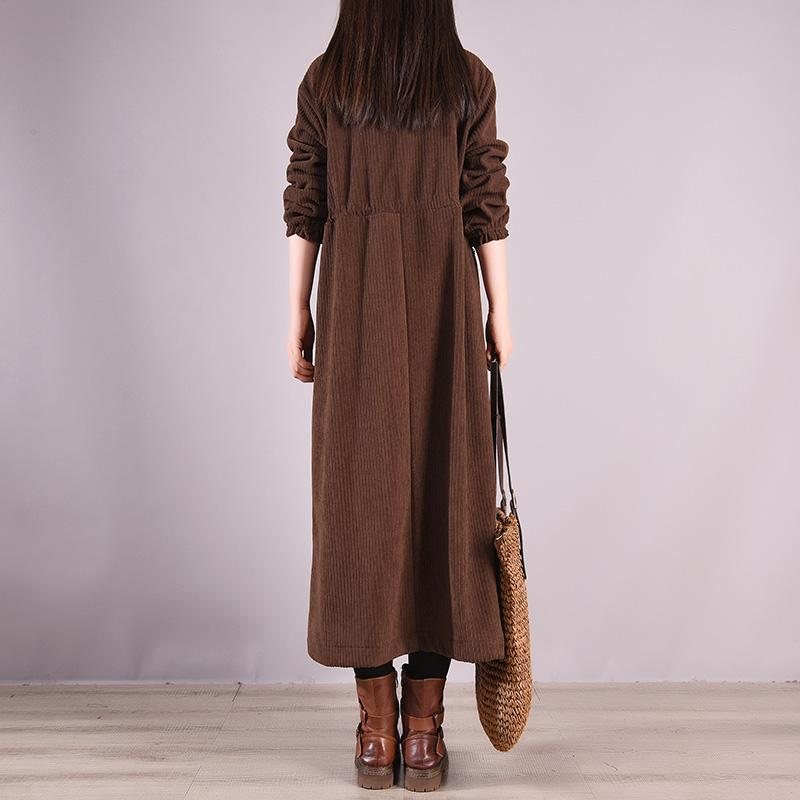 Winter Retro Floral Patchwork Furred Varm Corduroy-kjole