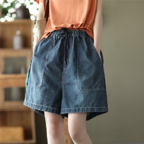 Dame Retro Løs Sommer Denim Shorts I Bomull