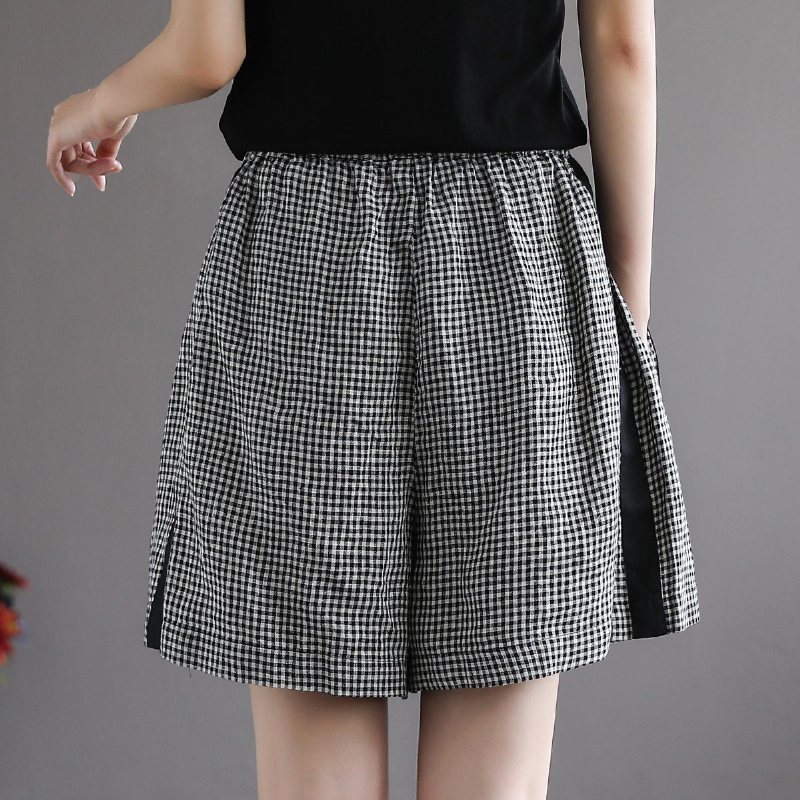 Dame Sommer Retro Løse Linen Rutete Shorts