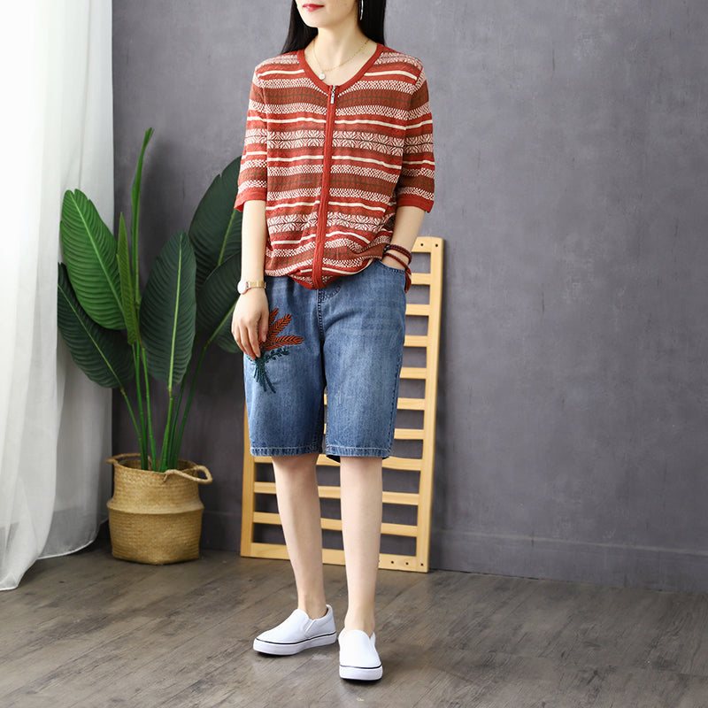 Dame Summer Vintage Brodery Cotton Denim Shorts