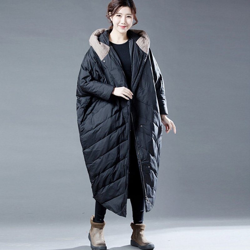 Batwing Sleeve Vinterhette Dunfrakk
