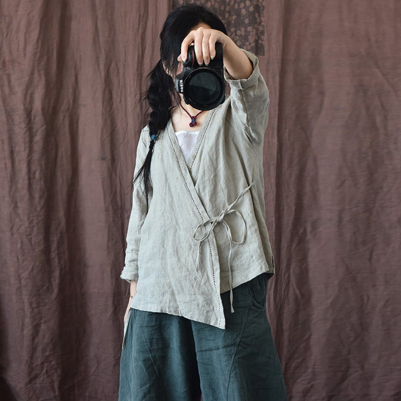 Dame Sommer Vintage Solid Lin Tynn Cardigan