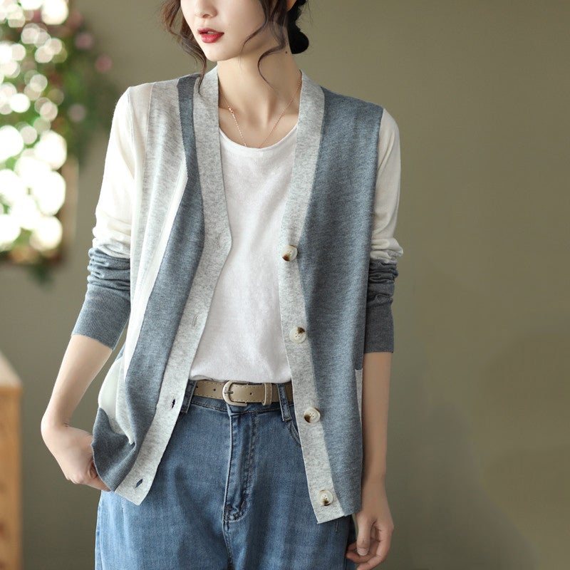 Dame Spring Retro Casual Cotton Strikket Cardigan