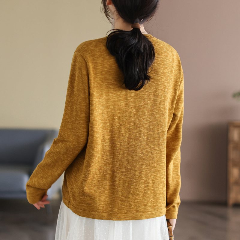 Dame Våren Bomull Strikket Retro Langermet Cardigan