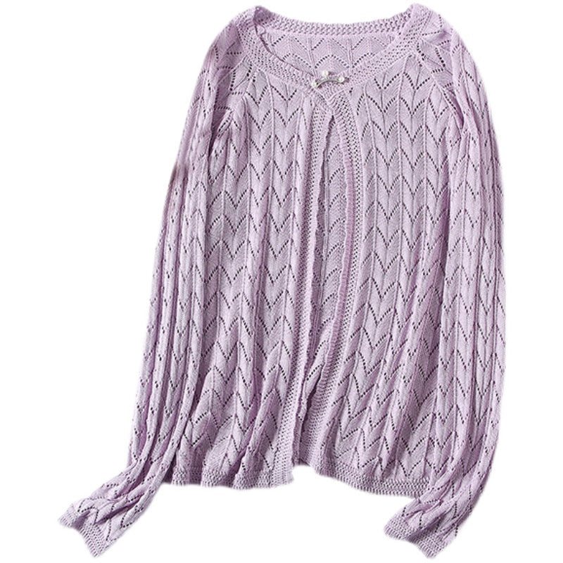 Sommerperleknapp Bomullstrikket Tynn Cardigan