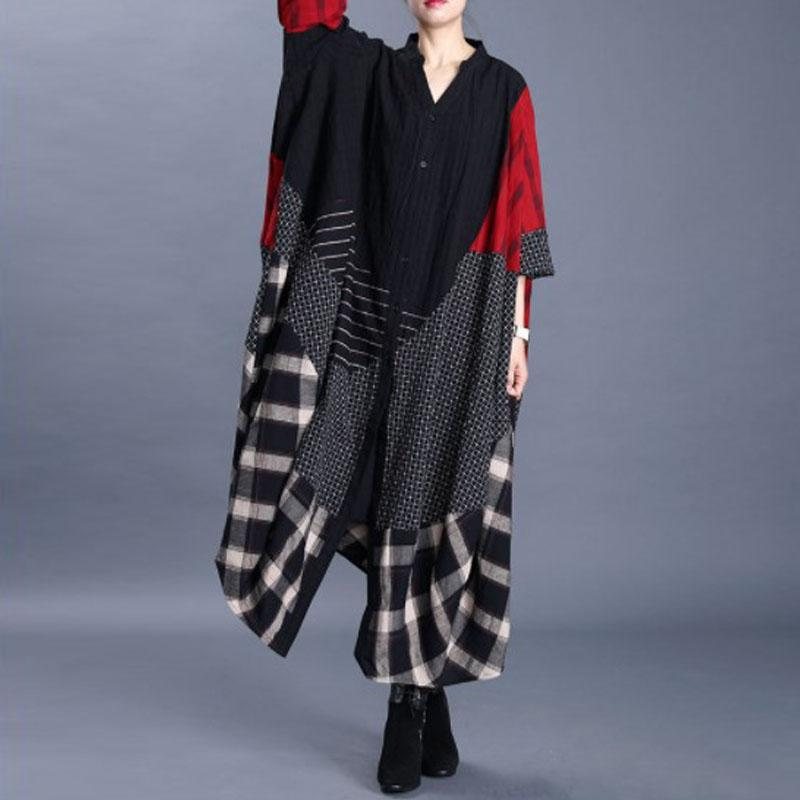 Bomull Lin Retro Splicing Dame Windbreaker Frakk