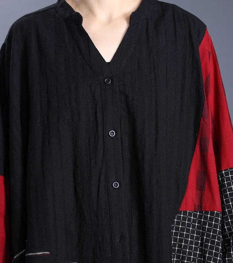 Bomull Lin Retro Splicing Dame Windbreaker Frakk