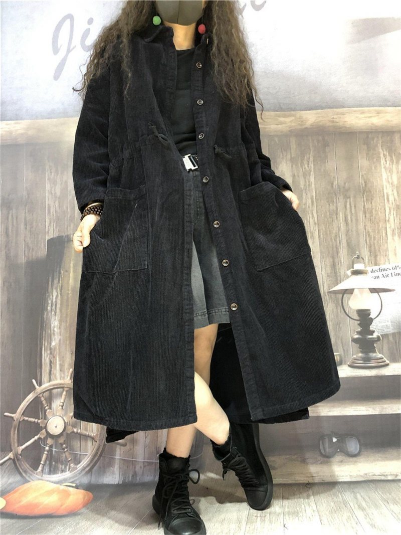Corduroy Mellomlang Trenchcoat For Kvinner Til Vinter