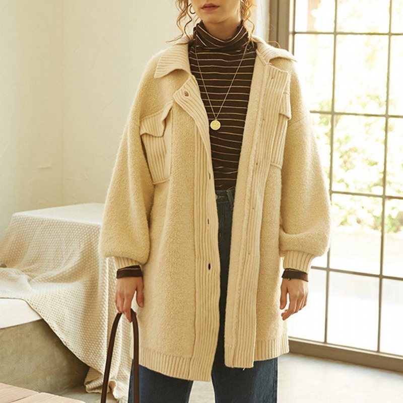Dame Fleece Strikket Stitching Lazy Frakk
