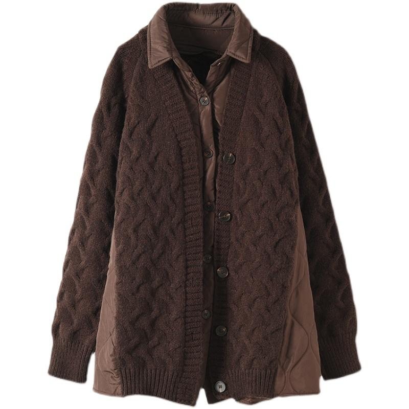 Dame Vinter Casual Patchwork Strikket Genser Kåpe