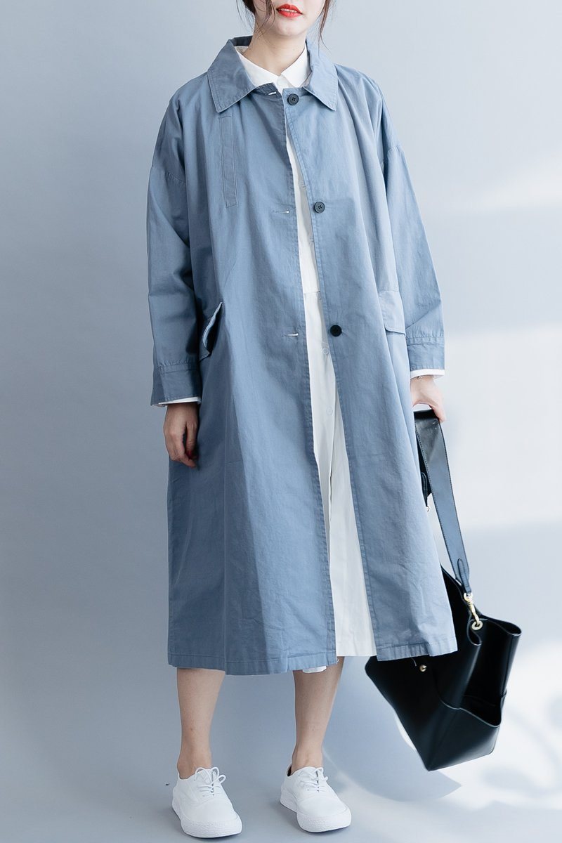 Enkel Løs Windbreaker Frakk-blue