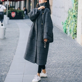 Gingham Mote Dobbelspent Vindjakke I Ull For Kvinner