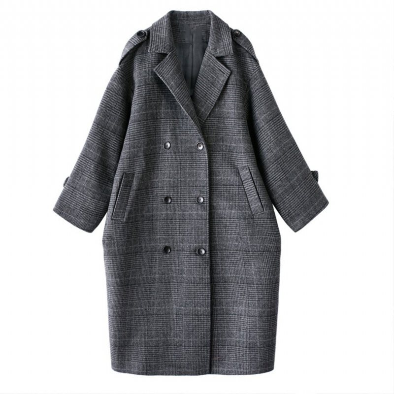 Gingham Mote Dobbelspent Vindjakke I Ull For Kvinner