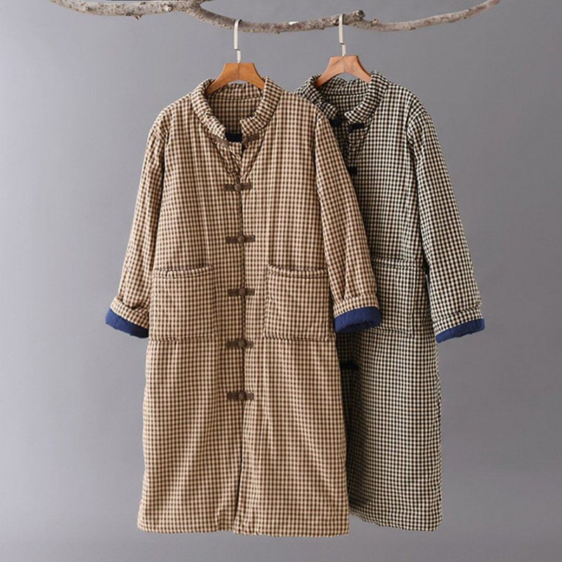 Gingham Stand Collar Thick Frakk