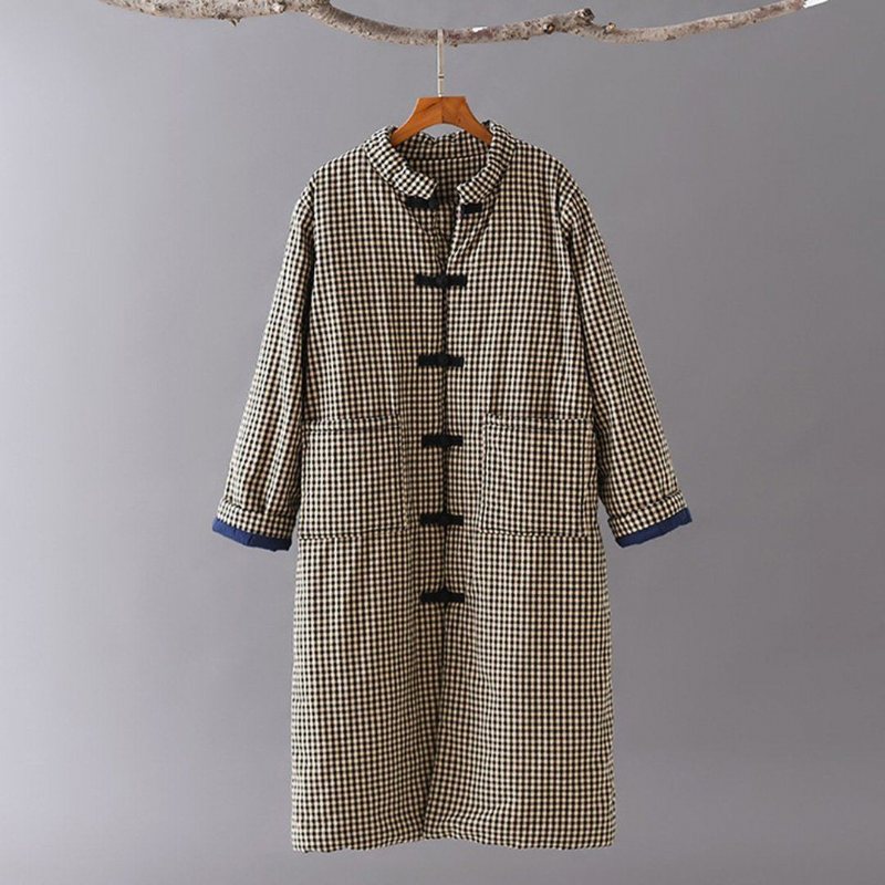 Gingham Stand Collar Thick Frakk