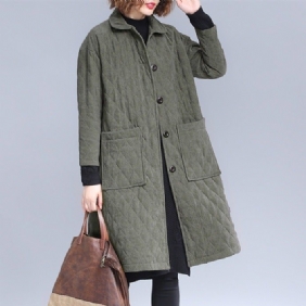 Høst Vinter Mote Retro Solid Corduroy Quilted Frakk Frakk
