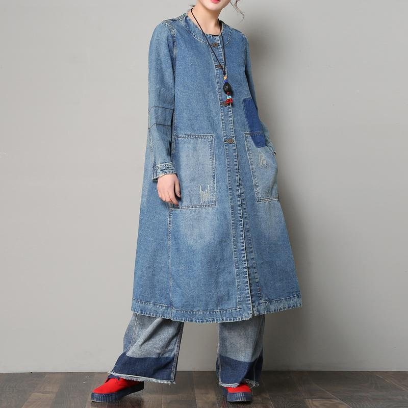 Løs Casual Denim Frakk For Dame