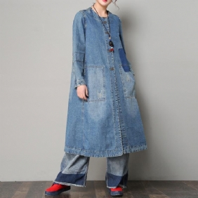 Løs Casual Denim Frakk For Dame