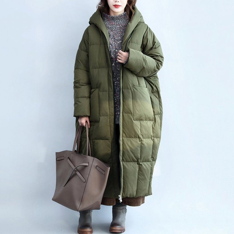 Løs Casual Solid Army Green Down Vinter Tykk Frakk For Kvinner