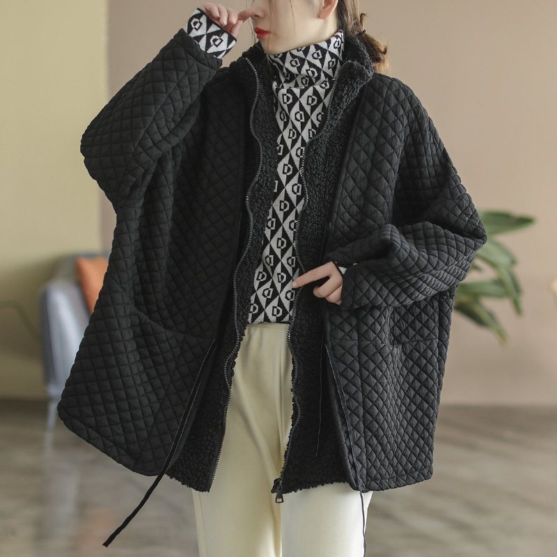 Plus Size Vinterpledd Plysj Retro Patchwork Varm Frakk