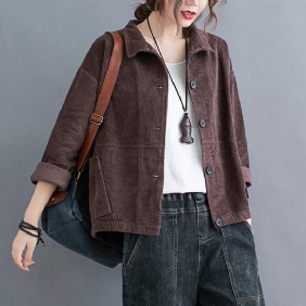 Retro Corduroy Langermet Jakke Dame